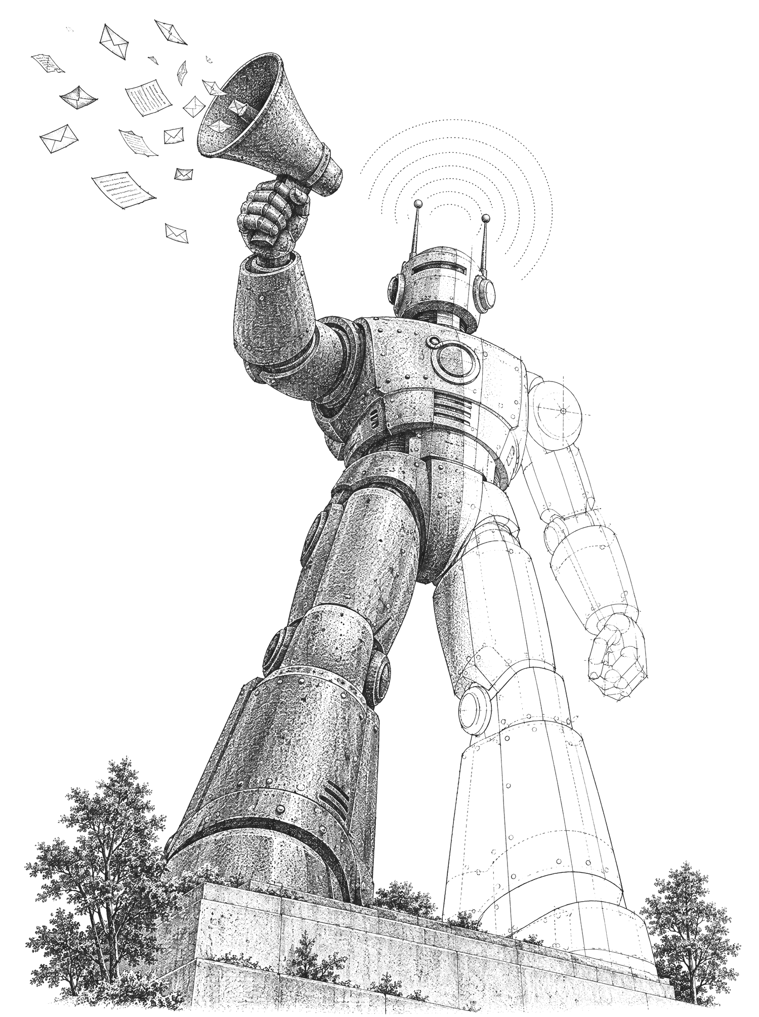 Engraved tower drawing